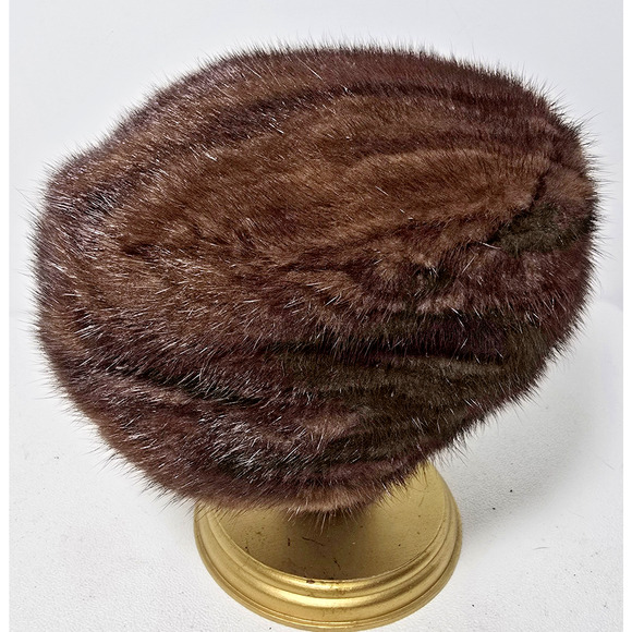 Vintage Oval Room Ohrbach's Brown Tones Mink Fur Hat Pillbox Style - Picture 5 of 8
